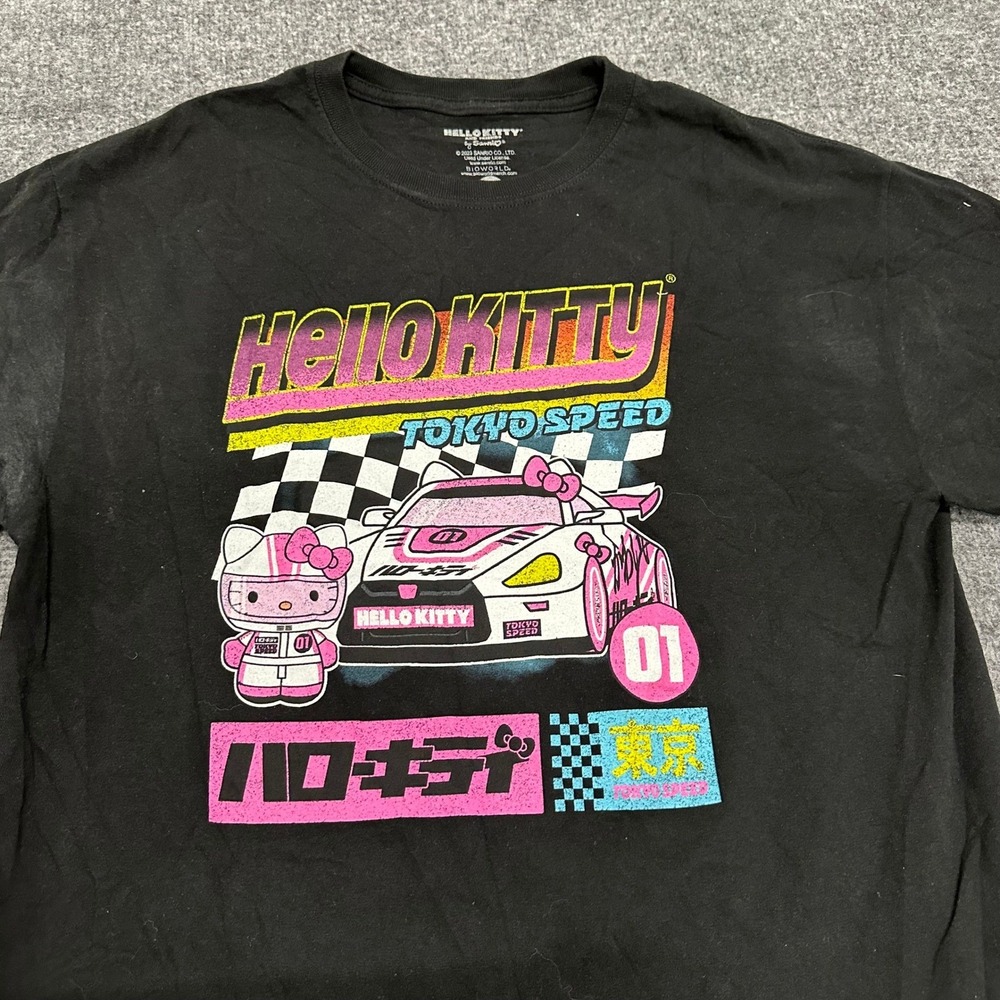 Sanrio T-Shirt Womens L Black Hello Kitty Tokyo Speed Racing Graphic Cotton Tee